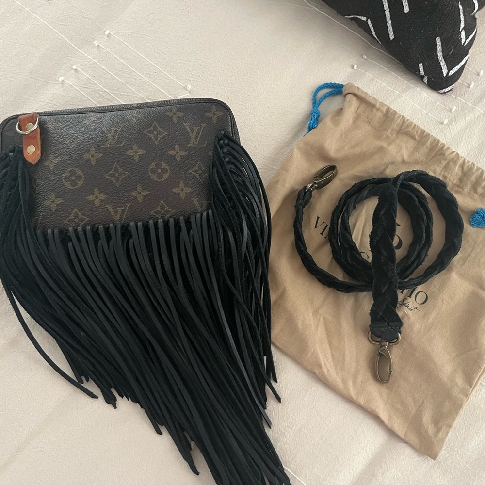 Louis Vuitton black fringe purse